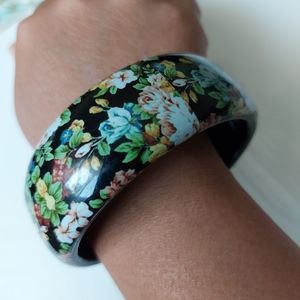Vintage Flower Print Plastic Bangle Bracelet